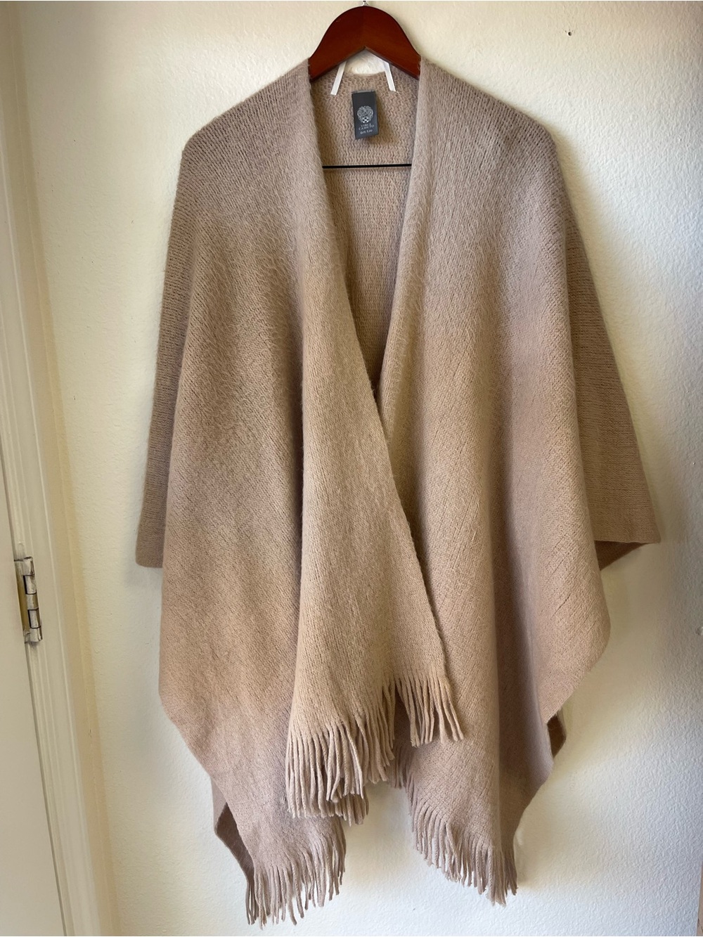 Vince Camuto Taupe Fringe Open-Front Poncho